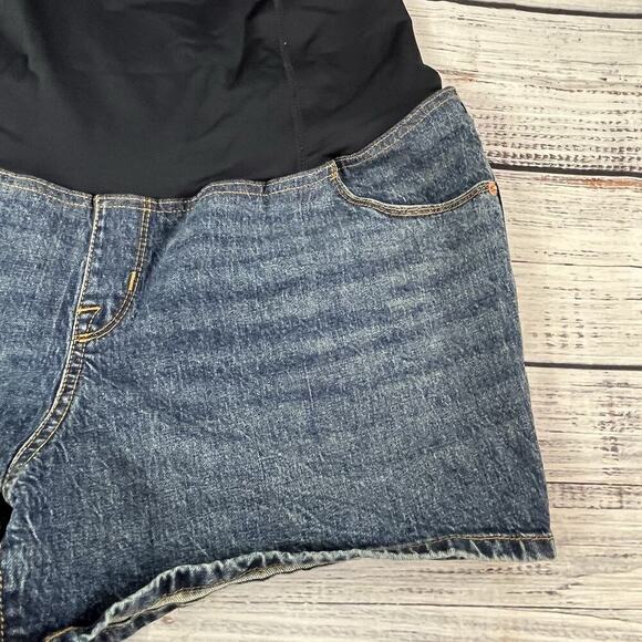 Isabel Maternity Denim Jean Shorts sz 14/32 Midi Short Crossover Panel 4"Inseam - Picture 5 of 10